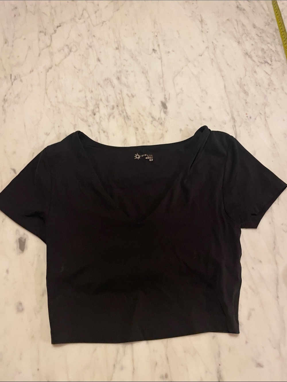 AERIE Black Scoop Neck Short Sleeve Crop Top Sz S